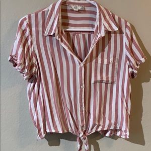 Pink Rose Blouse/ Pink & White Stripes/ Buttons